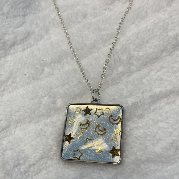 š š moon and stars necklace. Crescent moon and star celestial necklace